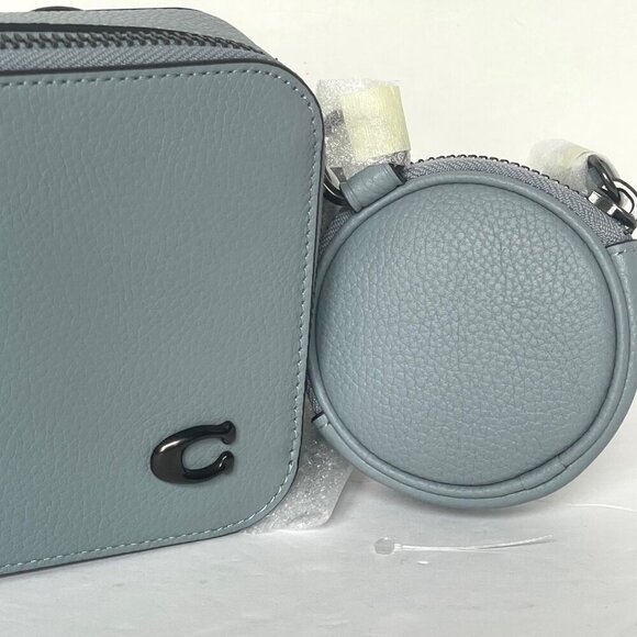 Coach Charter Slim Crossbody Bag Gray Pebbled Leather Round Pouch CC070 - Picture 6 of 11